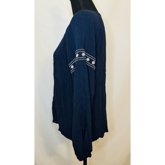 ABERCROMBIE & FITCH Blue Embroidered Long Sleeve Boho Open Back Top Women SMALL - Picture 2 of 10